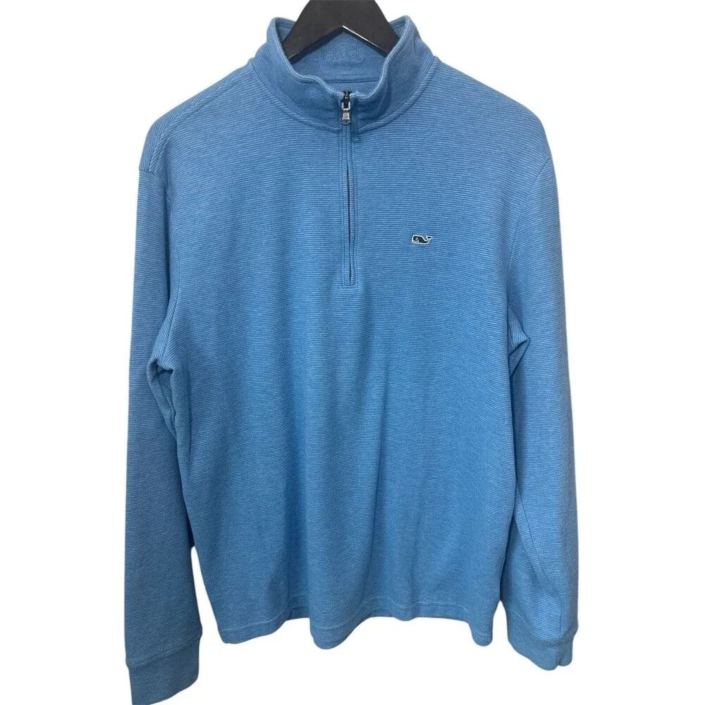 Vineyard Vines Men’s 1/4 Zip Long Sleeve Blue Stripe Cotton Sweater Med Preppy